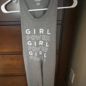 PINK Victoria's Secret Gray Tank Top with Sleeveless Design and Bold Text